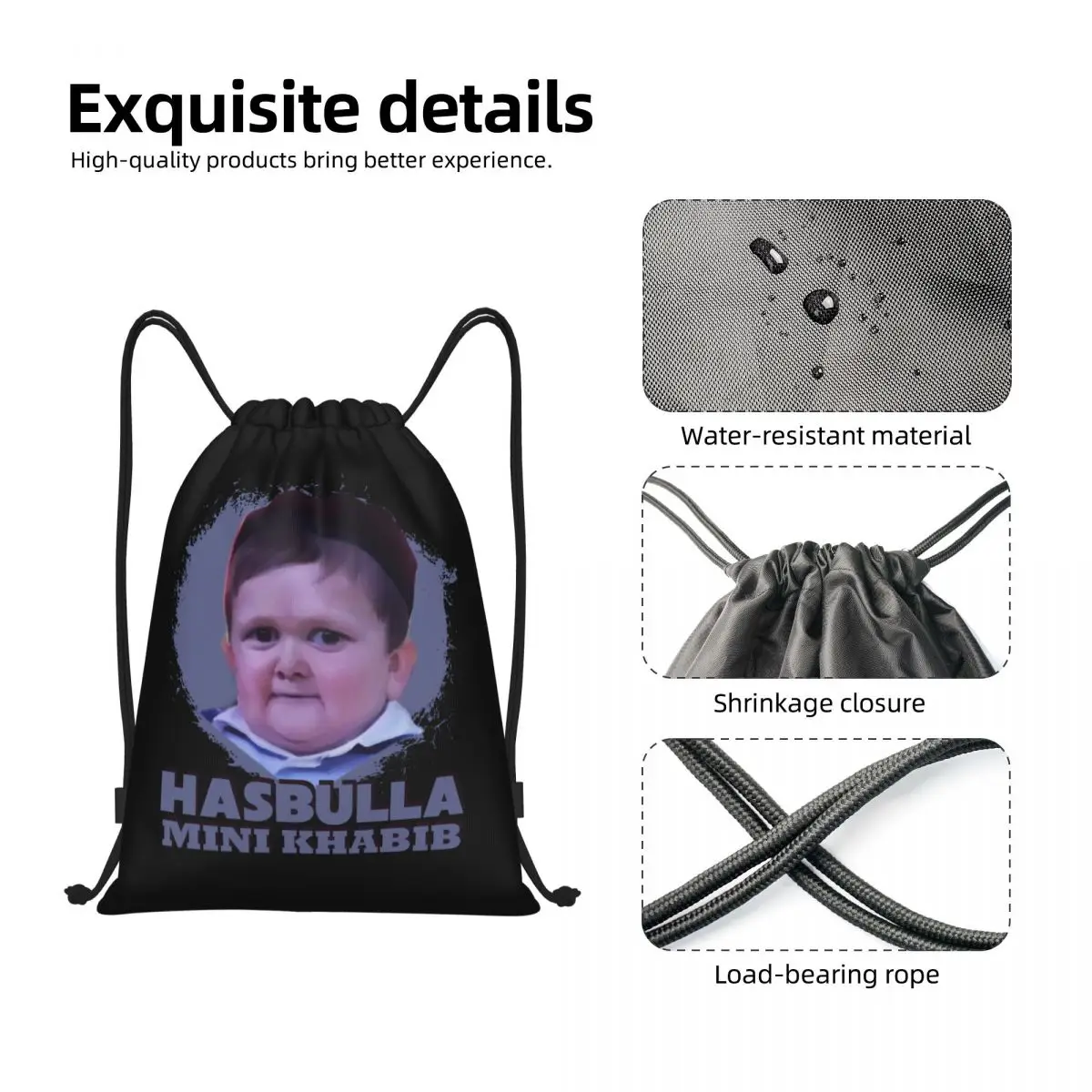 Custom Hasbulla Magomedov Mini Khabib Trekkoord Tas Yoga Rugzakken Vrouwen Mannen Hasbullah Vechten Meme Sport Gym Sackpack