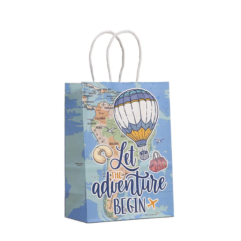 12/24Pcs Kraft Paper Travel Suitcase Gift Bag With Handle Airplane Wedding Favor Portable Packaging Bags Birthday Party Supplies