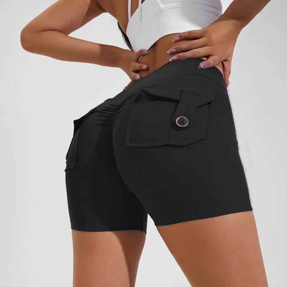 Mulheres treino biker shorts com bolsos scrunch butt treino carga shorts cintura alta booty levantamento ginásio inferior