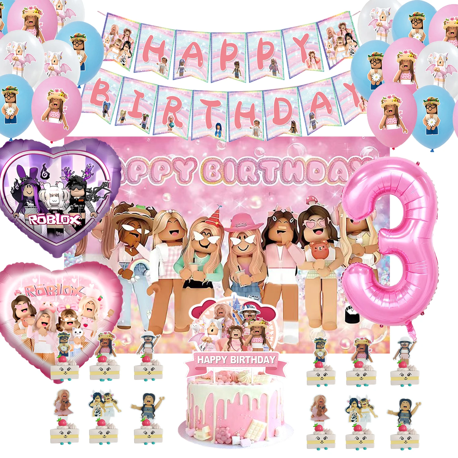 ROBLOX 생일 파티 장식 풀 플래그 배너 풍선 케이크 토퍼 세트 파티 용품 소녀 어린이 소년 호의 베이비 샤워 게임