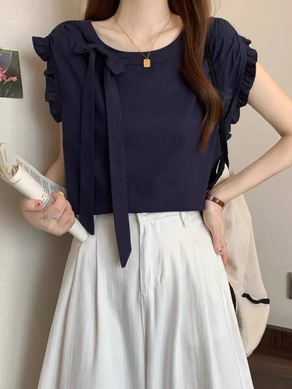 เสื้อกั๊กสีน้ำเงินทรงหลวมสำหรับผู้หญิง ฤดูร้อน รุ่นใหม่ สไตล์สลิม ไหล่ยาว ใส่เป็นเสื้อนอกได้ สวมใส่สบาย ระบายอากาศดี เสื้อลำลอง