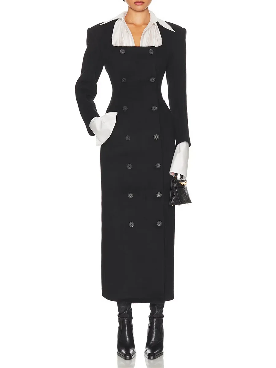 2025年冬 レディース エレガントドレス サテン ダブルブレスト コルセット ロングスカート Y2Kファッション 新作 高品質 パーティードレス ブラ