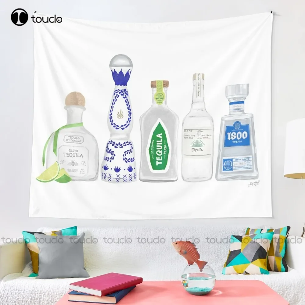 Tequila Bottles Illustration Tapestry Tapestry Wall Hanging For Living Room Bedroom Dorm Room Home Decor Printed Tapestry