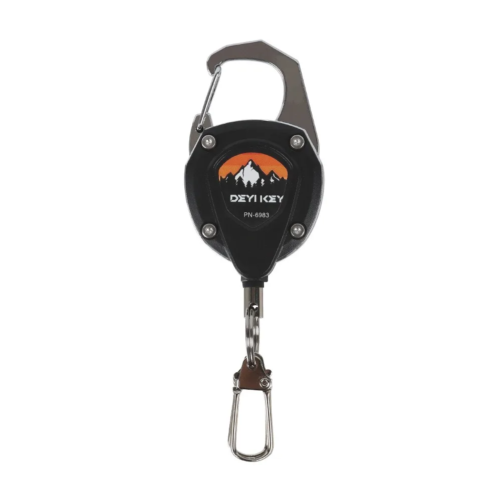 Retractable Keychain Heavy Duty Anti-Lost Carabiner Key Reel 60cm Steel Cord for Outdoor Fishing Camping Tool Holder - view 4