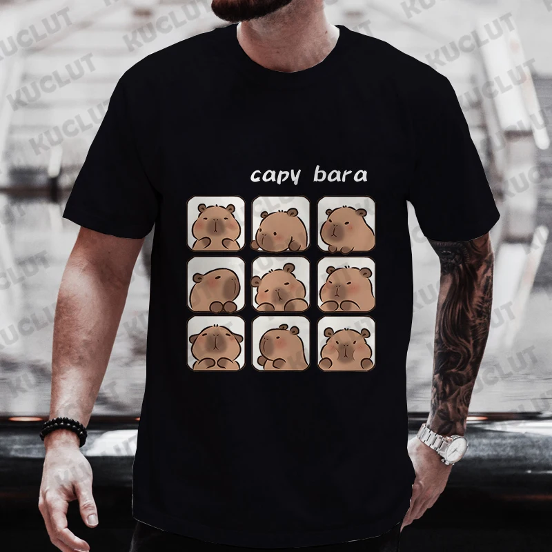Men T-Shirt Short Sleeve Tees Fashion Anime Cartoon Capibara Graphic Y2k Tops Male Hip Hop Streetwear Casual Oversized Clothes image 2