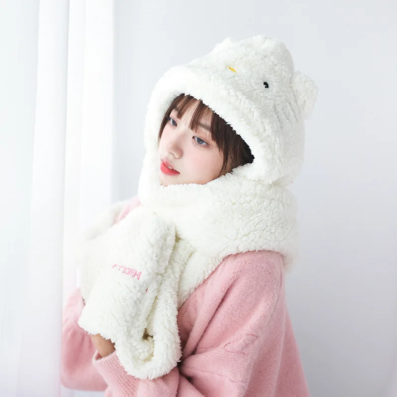 Kawaii Sanrio Kuromi Hello Kitty My Melody Plush Soft Scarf Hat Glove Anime Winter Windproof Warm Scarf Set Girl Winter Cap Gift