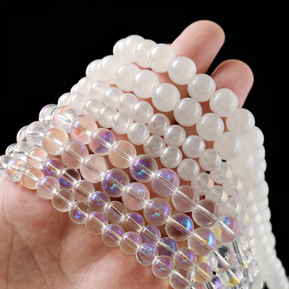 

1 Strand 8/10mm Transparent White Beads Round Glass electroplated Loose Spacer Bead for Jewelry Making DIY Bracelet Accessories