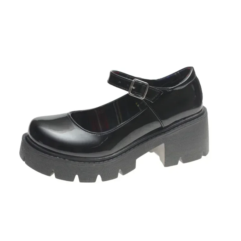 Platform Heels Mary Jane Shoes Simple Lolita Black Platform Heeled Shoes Student College Sweet Medium Heel Women Single Shoes