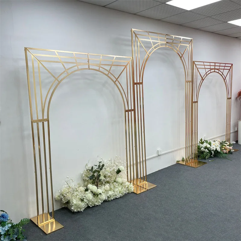 Shiny Gold Metal Backdrop Arch For Wedding Stage Decoration