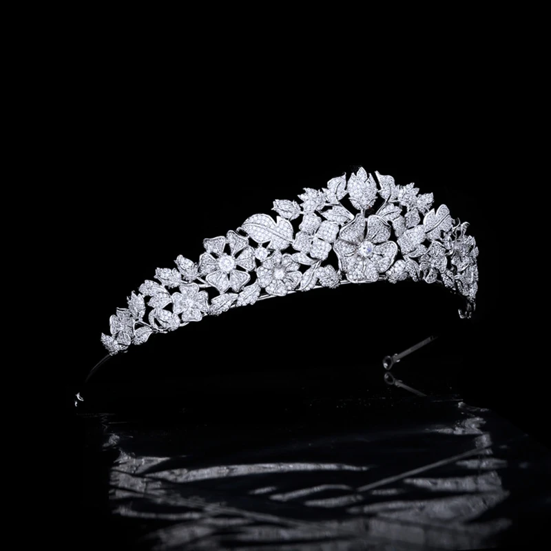 Himstory Baroque Gorgeous CZ Bridal Crown Cubic Zirconia Flower Type Tiaras Retro Crystal Headpieces Women's Wedding Hair Access