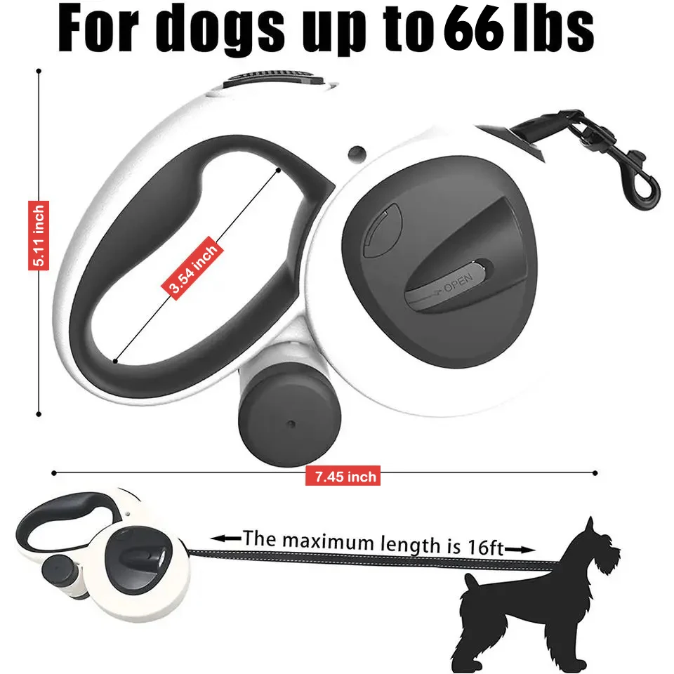 Automatic Retractable Pet Leash,5m Long Dog Walking Traction Lead With Waste Bag Dispenser Puppy Durable Led Light Rope Supplies