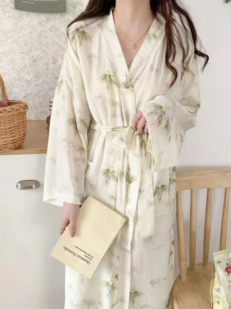 Robes Women V-neck Bandage Design Chic Autumn Chinese Style Sweet Home Wear Prevalent Daily Long Sleeve Bathrobes Baggy Cozy