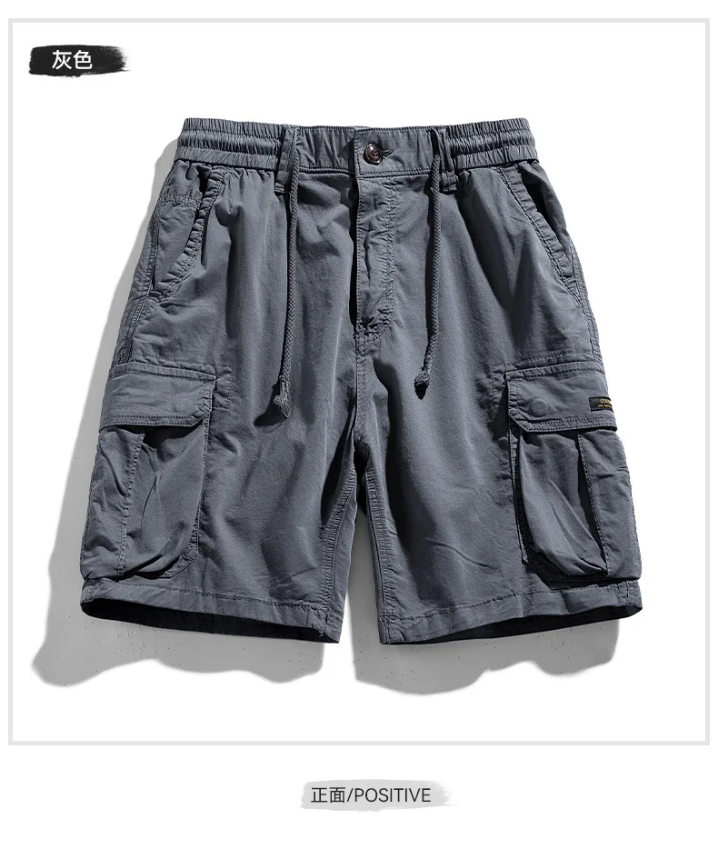 Cargo Shorts Lightweight Summer Men Cotton Multi Pocket American Retro Casual Solid Elastic Waist Beach Short Men Jogger Pants