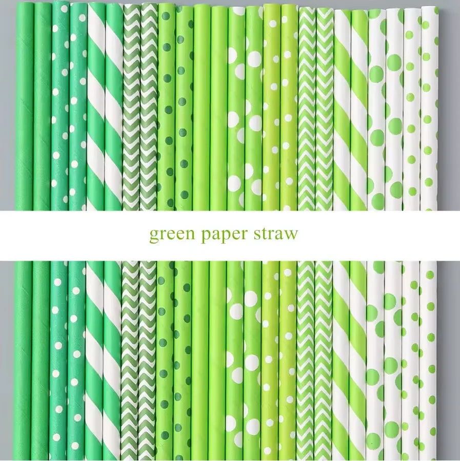 

Paper Straws 6*197mm Green Mix 100Pcs Paper Drinking Straws For Wedding Party Restaurant Juice Coffee Cold Drinks Dessert