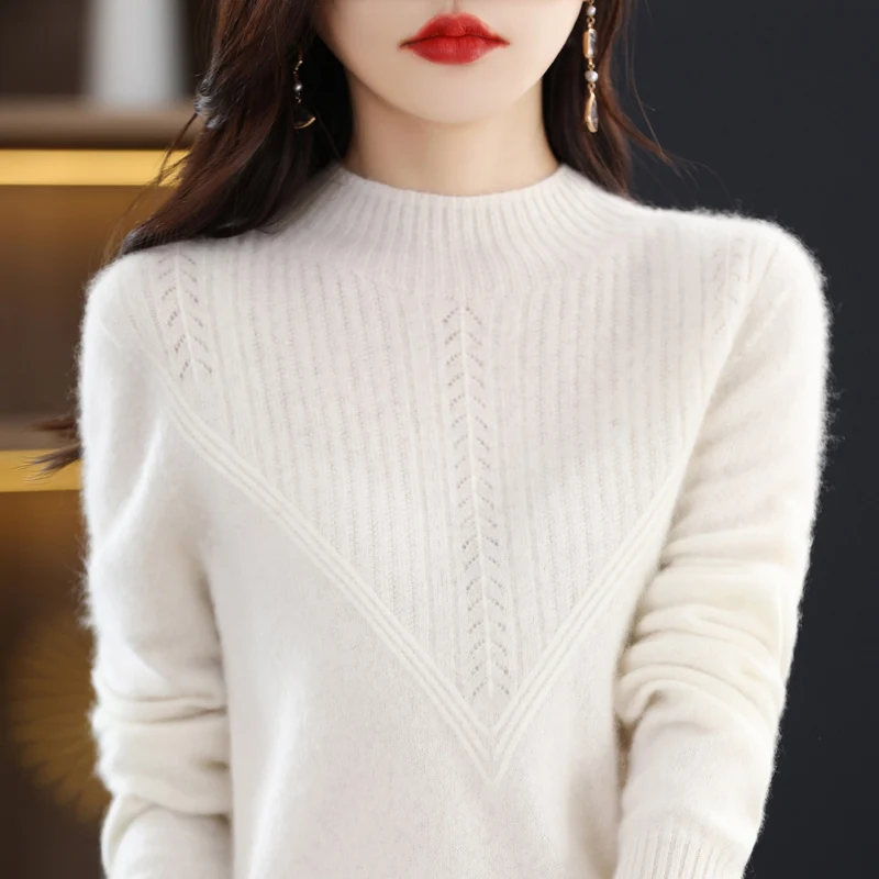 100% merino sweater women\'s turtleneck pullover loose knit bottoming shirt autumn and winter long sleeve cashmere top