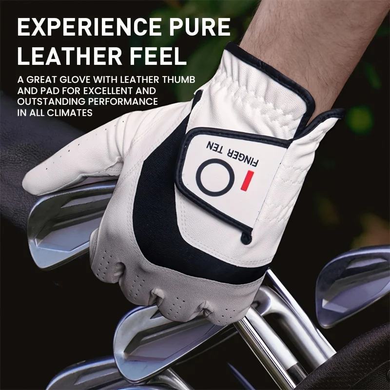 Golf Gloves Men Right Handed Golfer Left Hand 2 Pack Leather All Weather Grip Soft Breathable Flexible for Mens