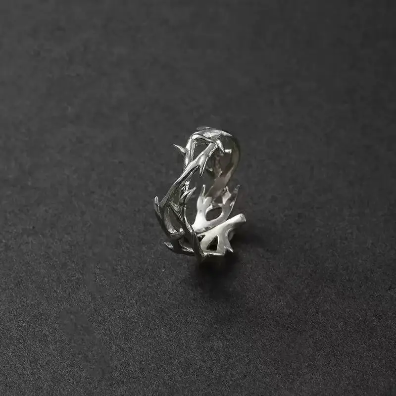 1PCS Retro Ins Style Men's Thorn Men's Ring, Silver Open Couple Ring, Fashionable and Personalized Gift for Men and Women