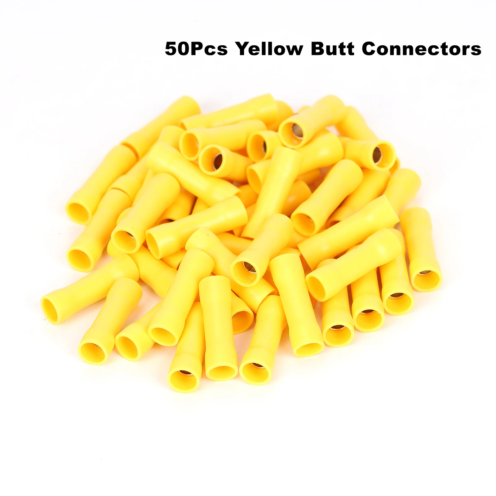 

50Pcs/Lot Yellow 48A AWG 12-10 Crimp Copper Tube Butt Connector, Insulated PVC Terminals for Wire Cable, Car, Family,Electrical