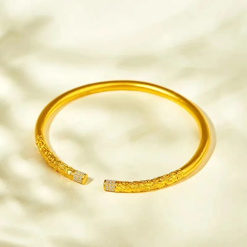 9999 real gold auspicious cloud bracelet, inherited from ancient methods, 24K gold hoop opening bracelet