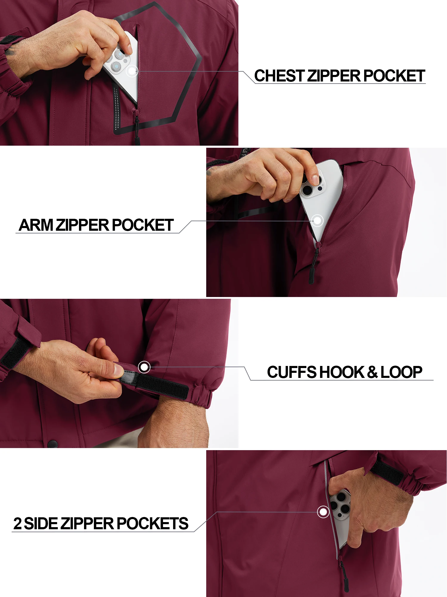 Winter Wasserdichte Winddichte Fleece-Gefütterte Jacken Herren Wanderjacken Outdoor Abnehmbare Kapuzenmäntel Ski Snowboard Oberbekleidung – Detail 19