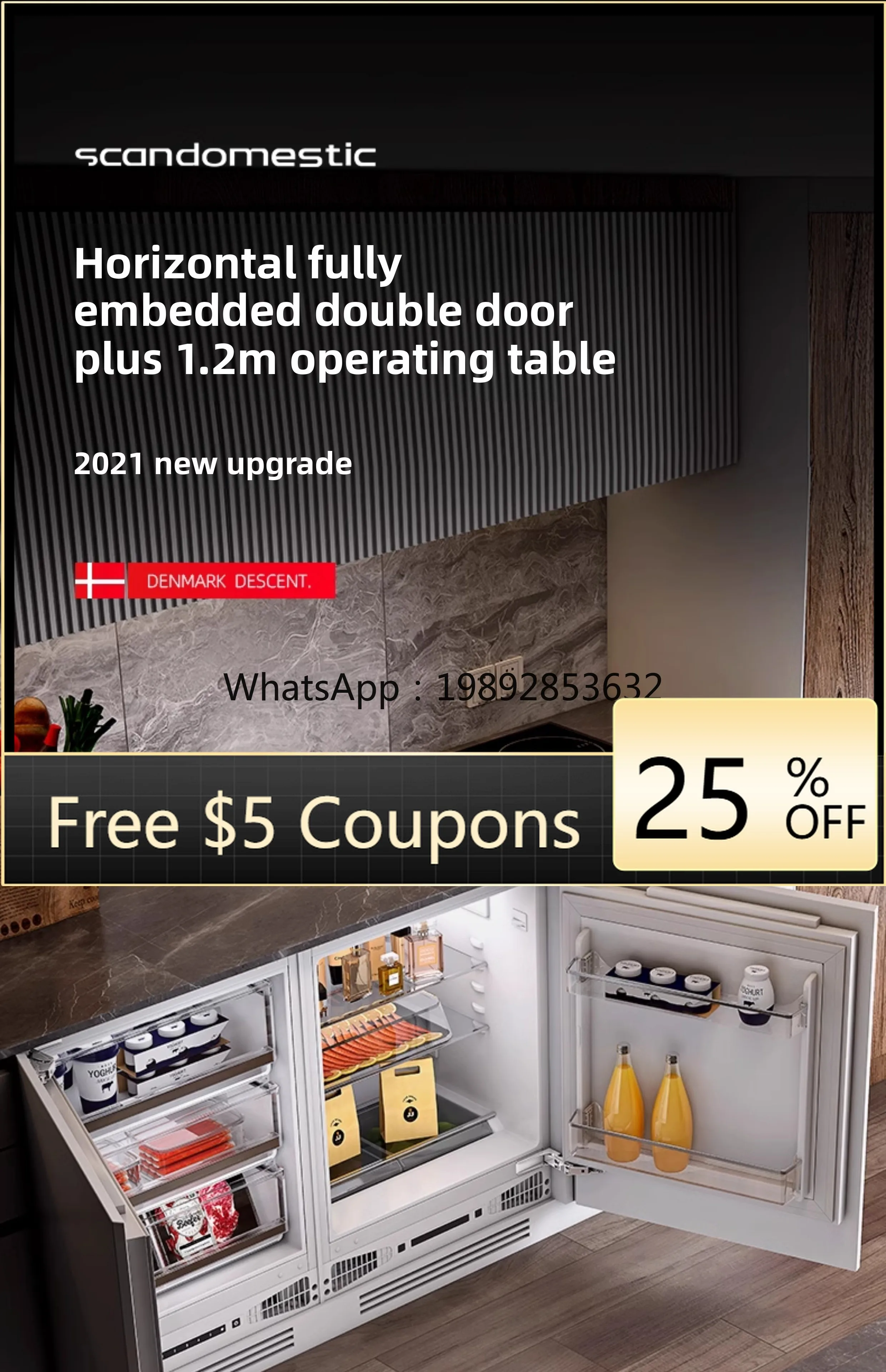 

Under the counter Island Embedded small refrigerator Small household refrigeration Freezing Kitchen Opposite door