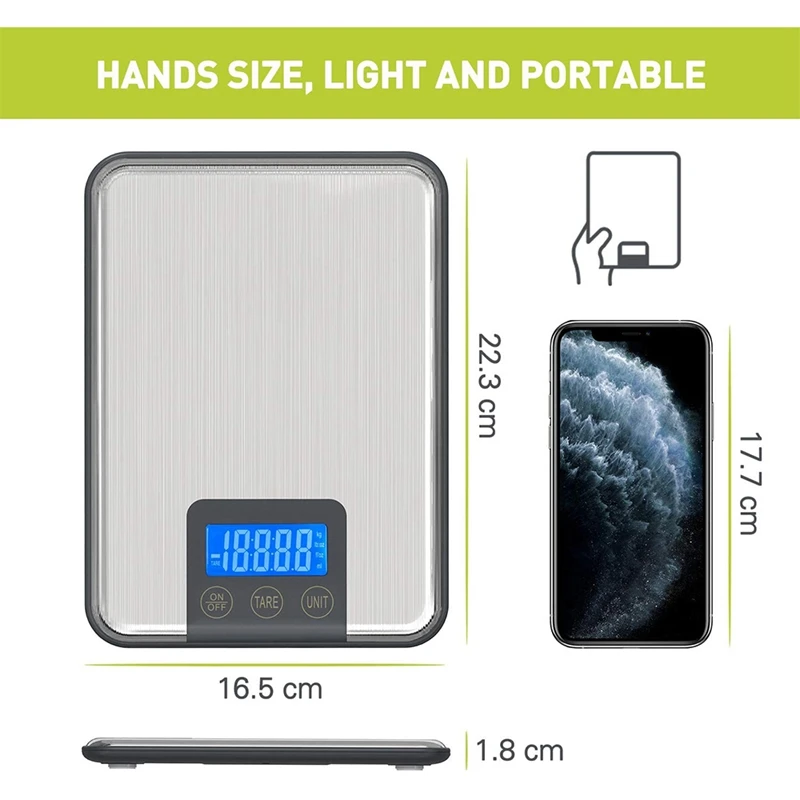 Digital Scale Professional Electronic Scale 10KG, Stainless Steel Kitchen Scale, Press The Waterproof Baking Scale