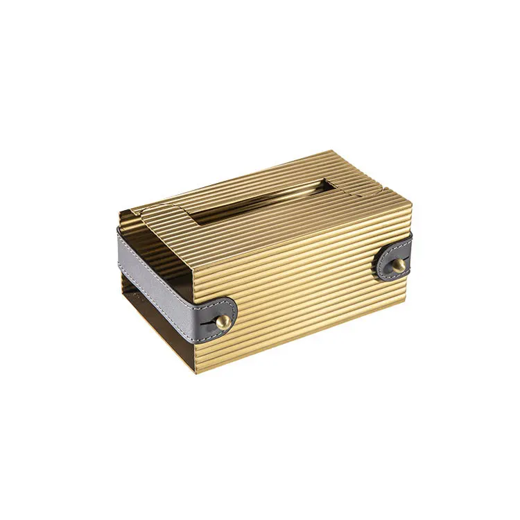 Light luxury modern stainless steel leather tissue box living room entrance bedroom bathroom home soft pumping carton ornament