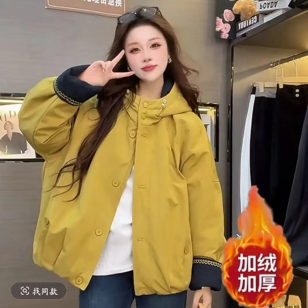 

Модная женская куртка из плюшевого вельвета: новая теплая хлопковая стеганая куртка с капюшоном в корейском стиле для весны, осени и зимы, повседневная верхняя одежда