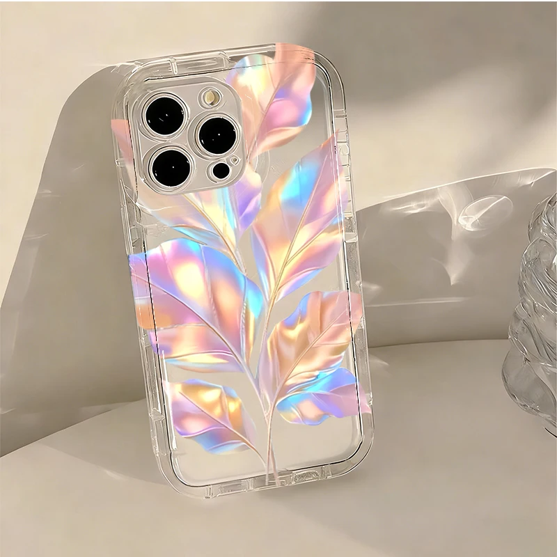 Colorful Metallic Ginkgo Print Phone Case For Xiaomi Redmi Note 13 12 11 10 Pro Plus Redmi13 13C 4G 5G Transparent Soft Case view 5