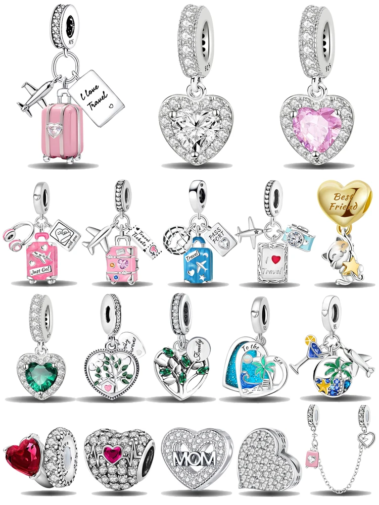 Fit Pan 925 pulseras originales amor corazón flor trébol de cuatro hojas tortuga 925 dijes de plata cuentas DIY regalo de joyería de cumpleaños
