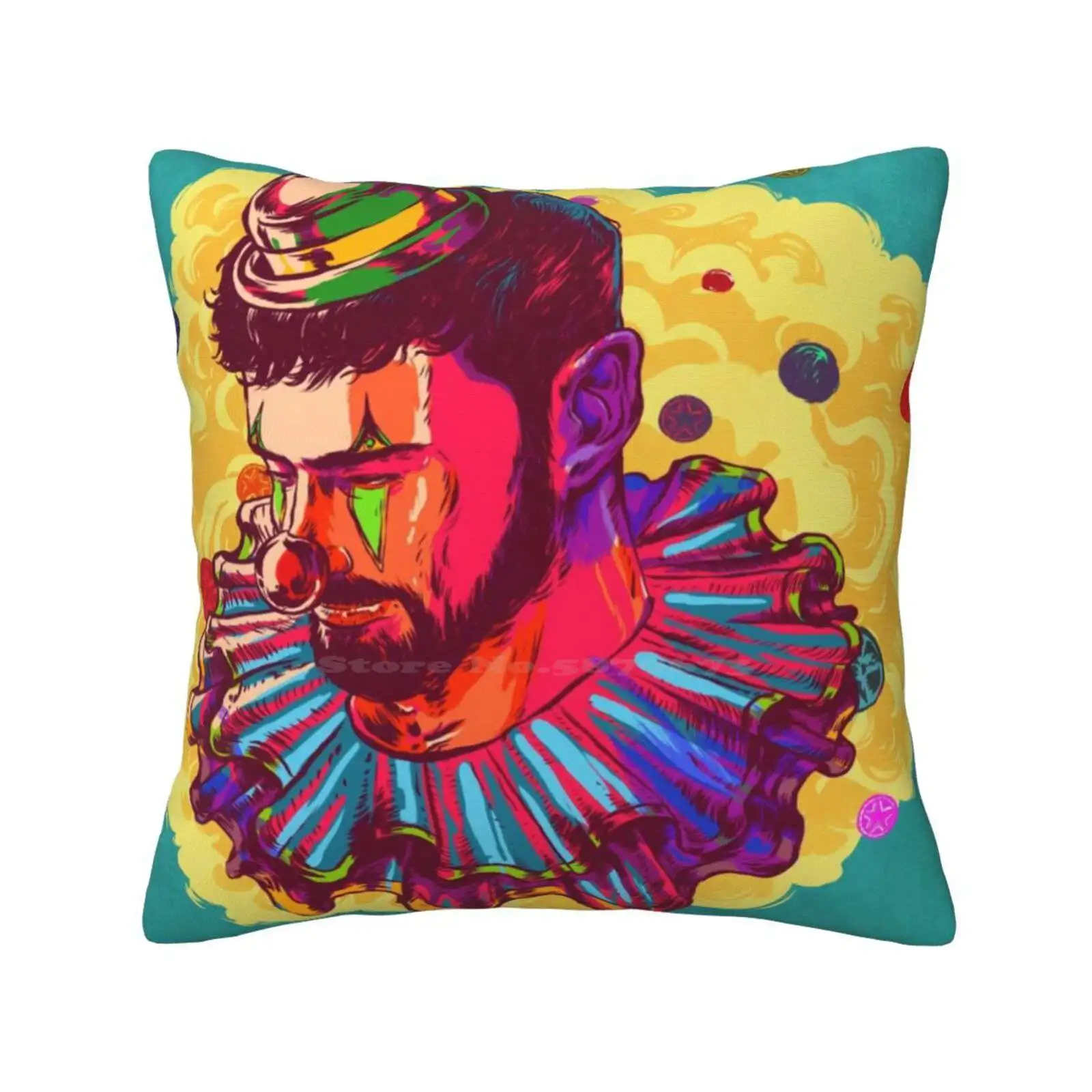 I Am Not A Clown Funny Cute Decor Square Pillowcase Clown Boy Digital Illustration Beards Bearded Man Portrait Emotion Sadness