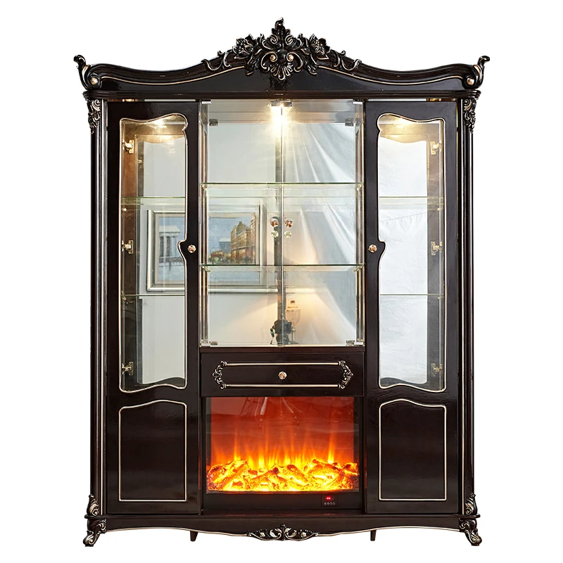 

винный шкаф, обеденный боковой шкаф, двухдверная стеклянная витрина, резной роскошный американский четырехдверный винный шкаф