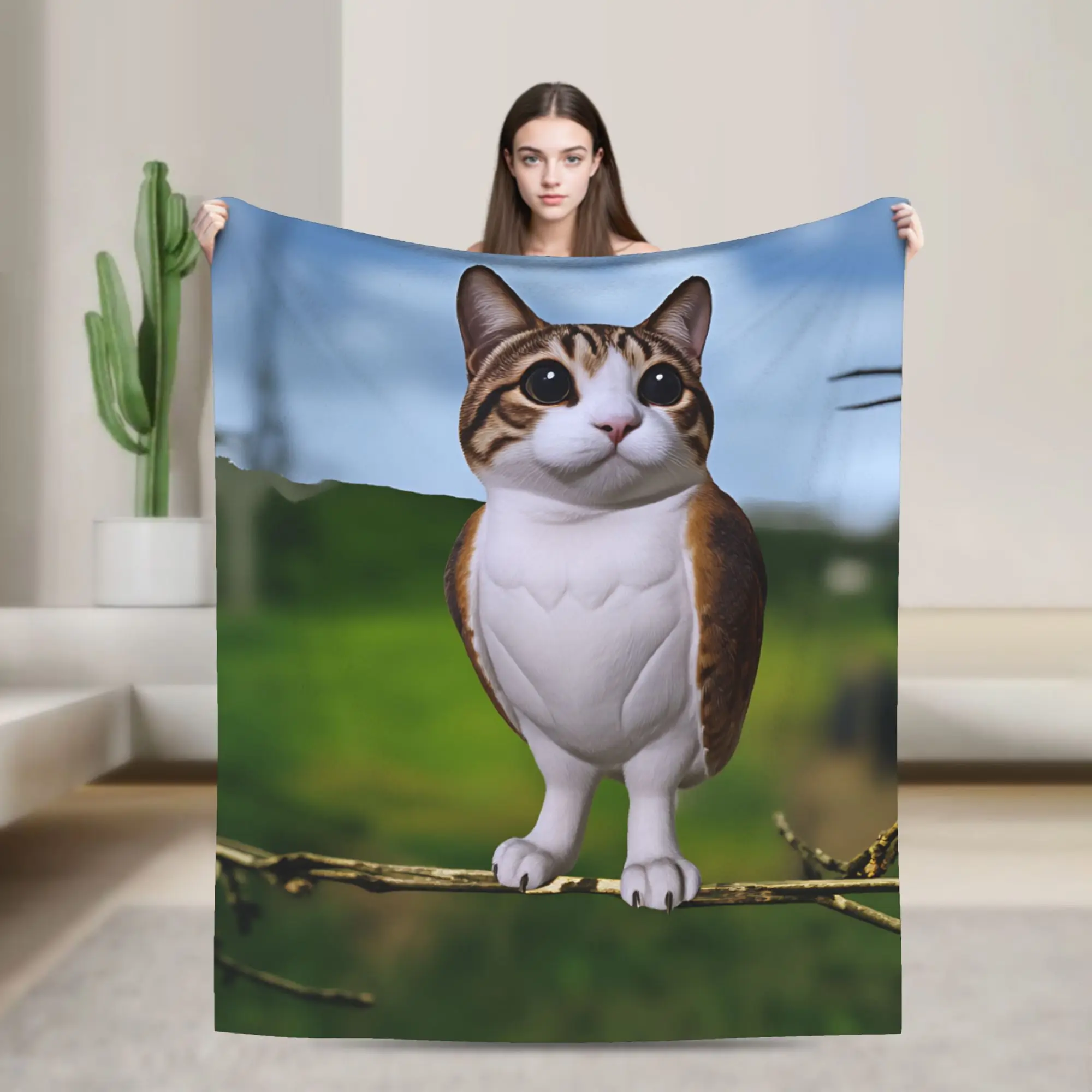 Tree Branch Meowl Cat Blanket Quality Soft  Throw Blanket Winter Picnic Sofa Home Funny Bedspread