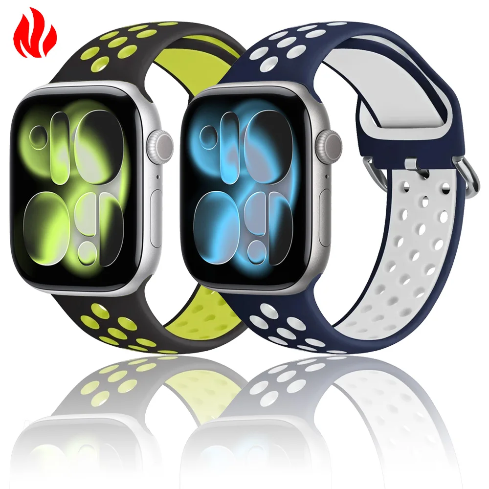 Sport-Silikonarmband für Apple Watch 49mm 46mm 42mm 45mm 41mm 44mm 40mm Atmungsaktives Armband iWatch Ultra 3 2 1 11 10 9 8 7 6 SE