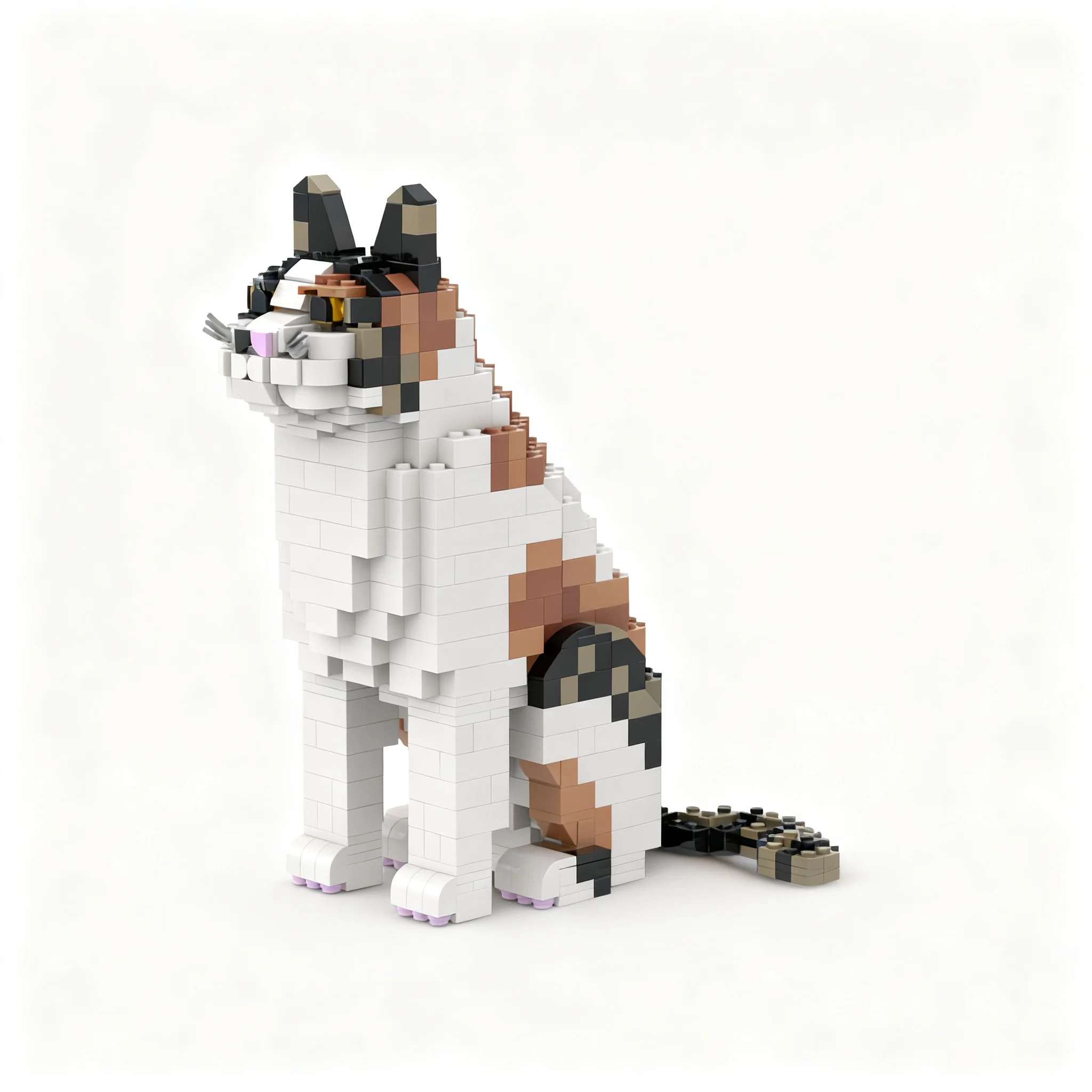 729pcs MOC Sculptures Calico CAT Tri-Color Pattern Model Building Blocks Christmas Gift Construction Toy Education Display 3D