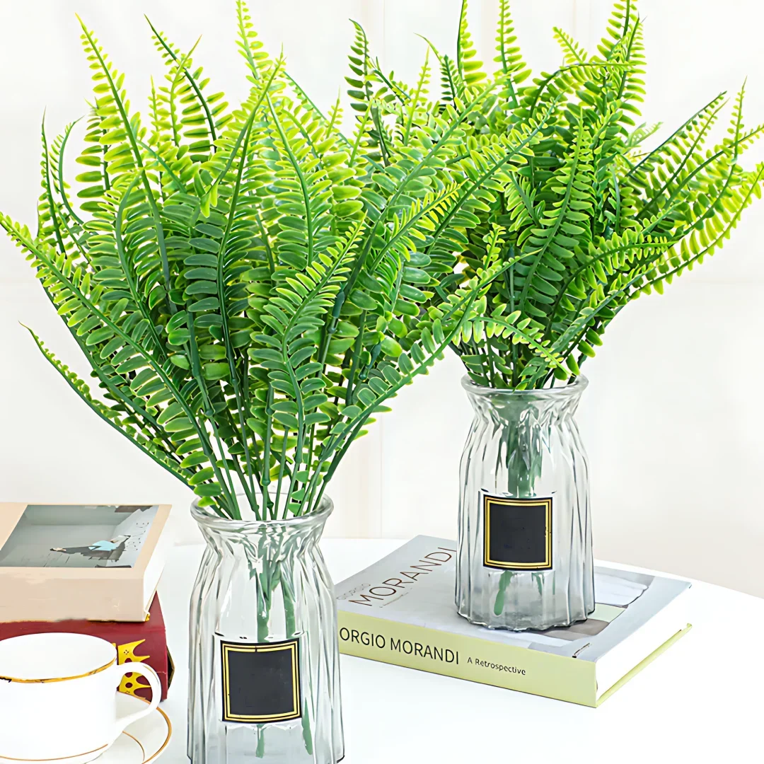 Artificial Ferns Decoration Fake Green Leaves Artificial Plants Handle Bunch Grass Home Indoor Outdoor Porch Garden Decoration