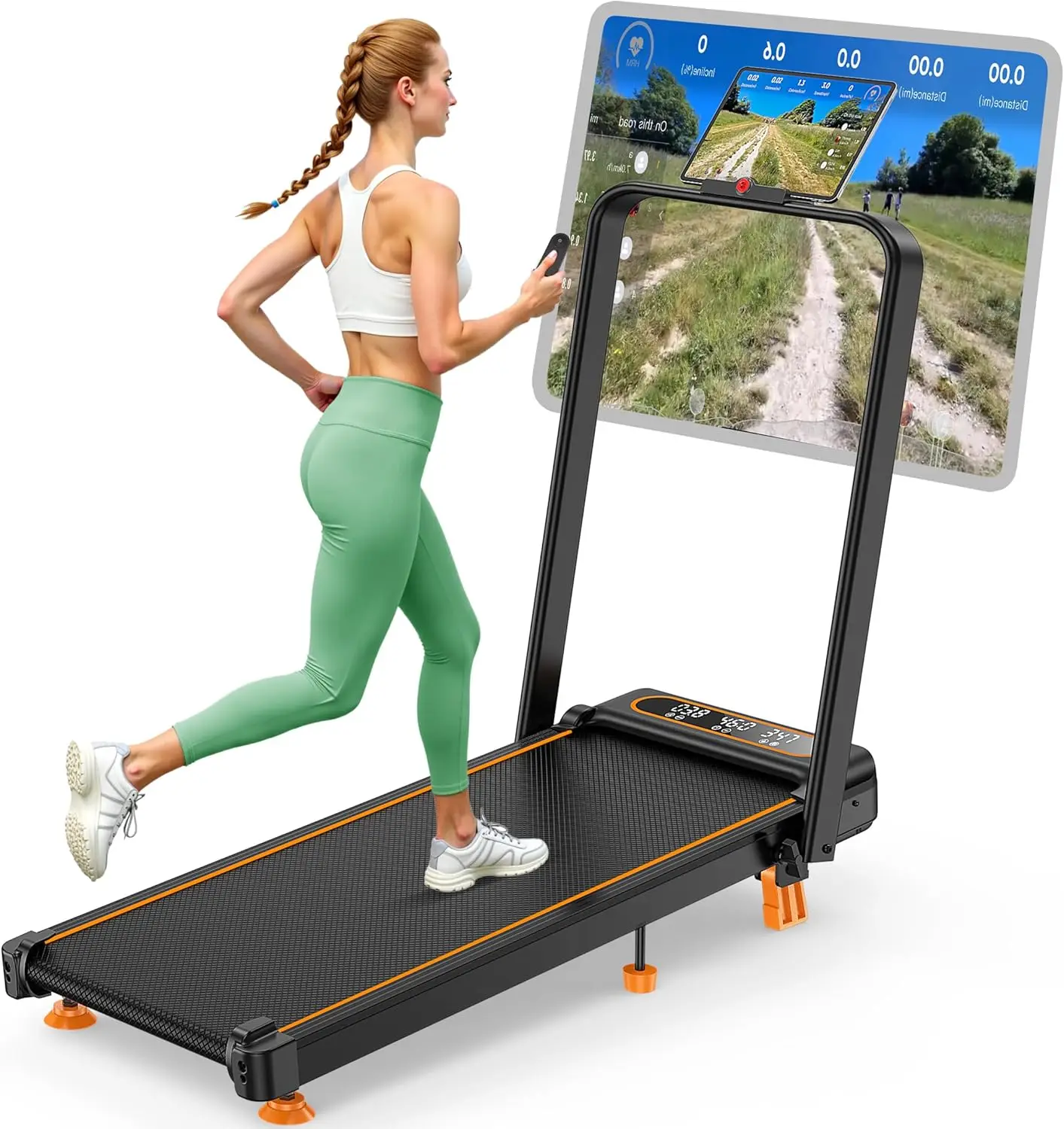 3.5HP Low Noise Compact Treadmill for Home, 4-in-1 Portable Walking Pad with 10% Incline & Handle Bar, APP-Controlled Folding Treadmill Supports up to 350lbs