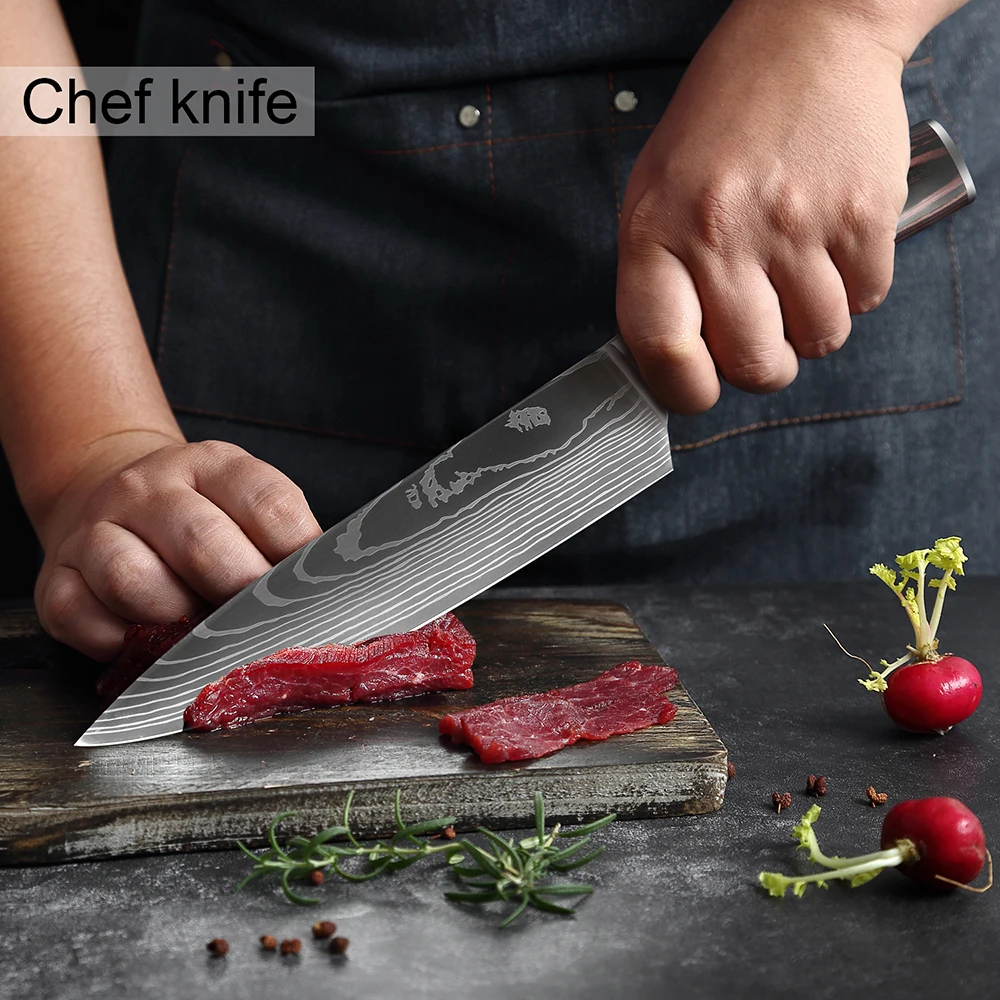 XITUO Chef Knives 8 Inch Sharp Kitchen Knife 7Cr17Mov Steel Meat Cleaver Vegetabale knife For Kitchen Colour Wood Handle