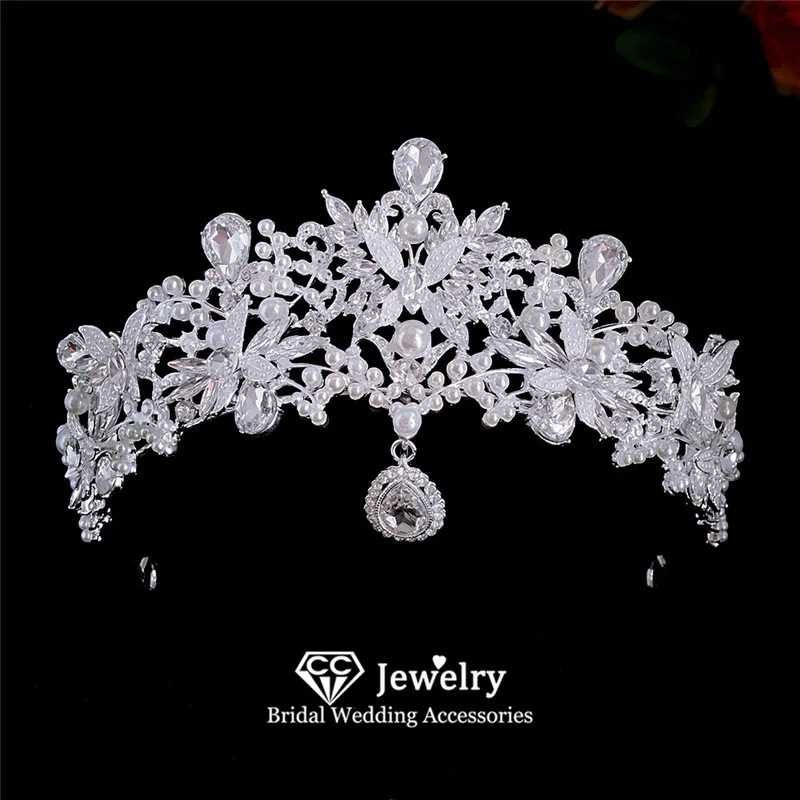 

CC Свадебная Корона Женский Аксессуар Для Волос Свадебный Головной Убор Обручальные Ювелирные Изделия Блестящий Кристалл Капли Воды Подвески Диадемы YQ244