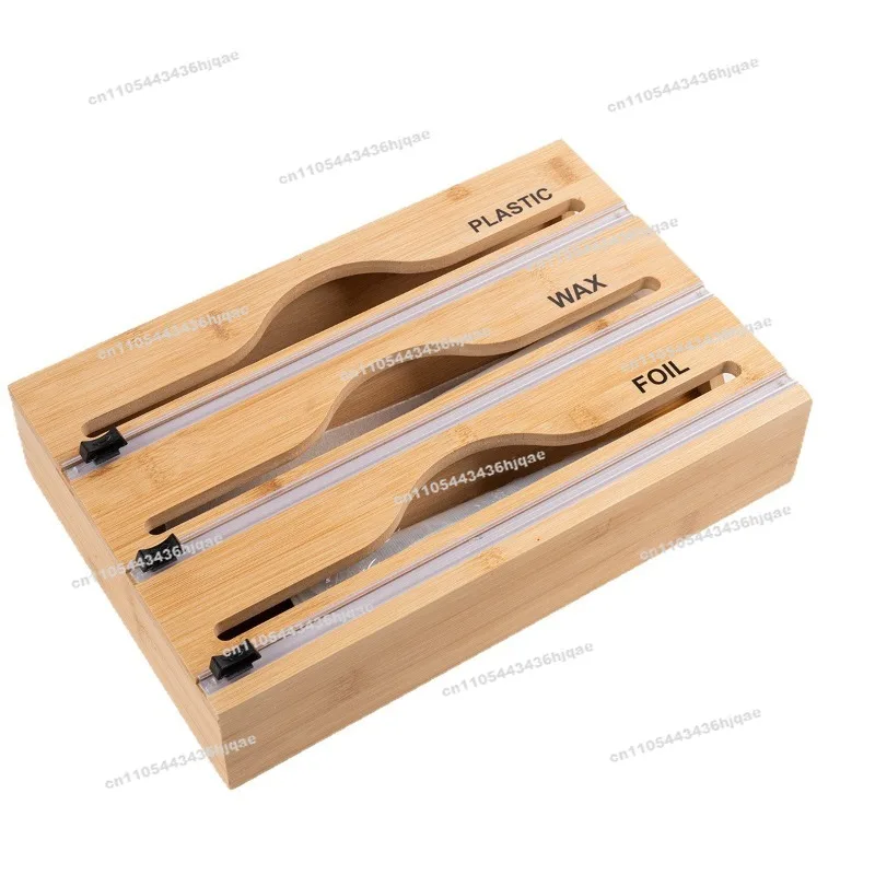 Bamboo Kitchen Plastic Wrap Cutter Tinfoil Cutting Storage Box Wall Hanging Three-in-one Storage Box