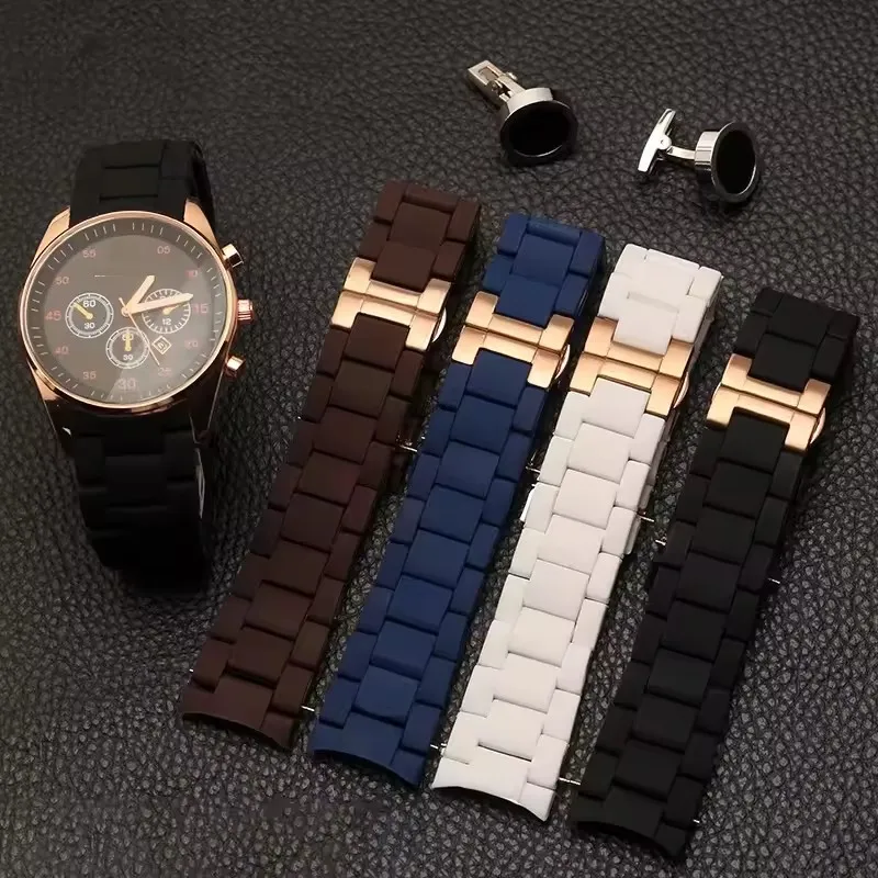 Silicone Rubber Clad Steel Watchband Watch Chain for Armani Bracelet AR5889/5890/5905/5920/5906 Men 23mm and Women 20mm Straps