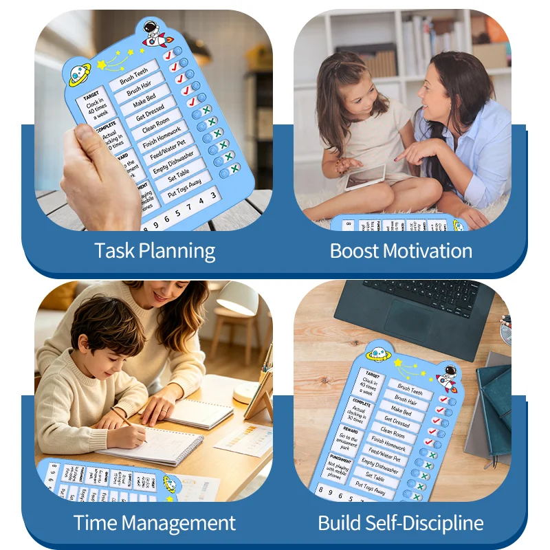 Kids Habit Tracker Chart, Plastic Slide Check‑Off Board, Reusable Rounded Corner Chore Chart for Kids Self‑Discipline