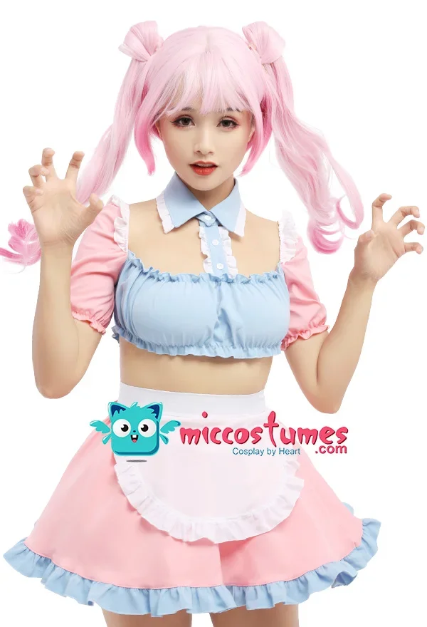 

Miccostumes Women Sexy Maid Lingerie Halter Cute Lace Cosplay Costume Crop Midriff Sleepwear Pajamas Outfits with Apron