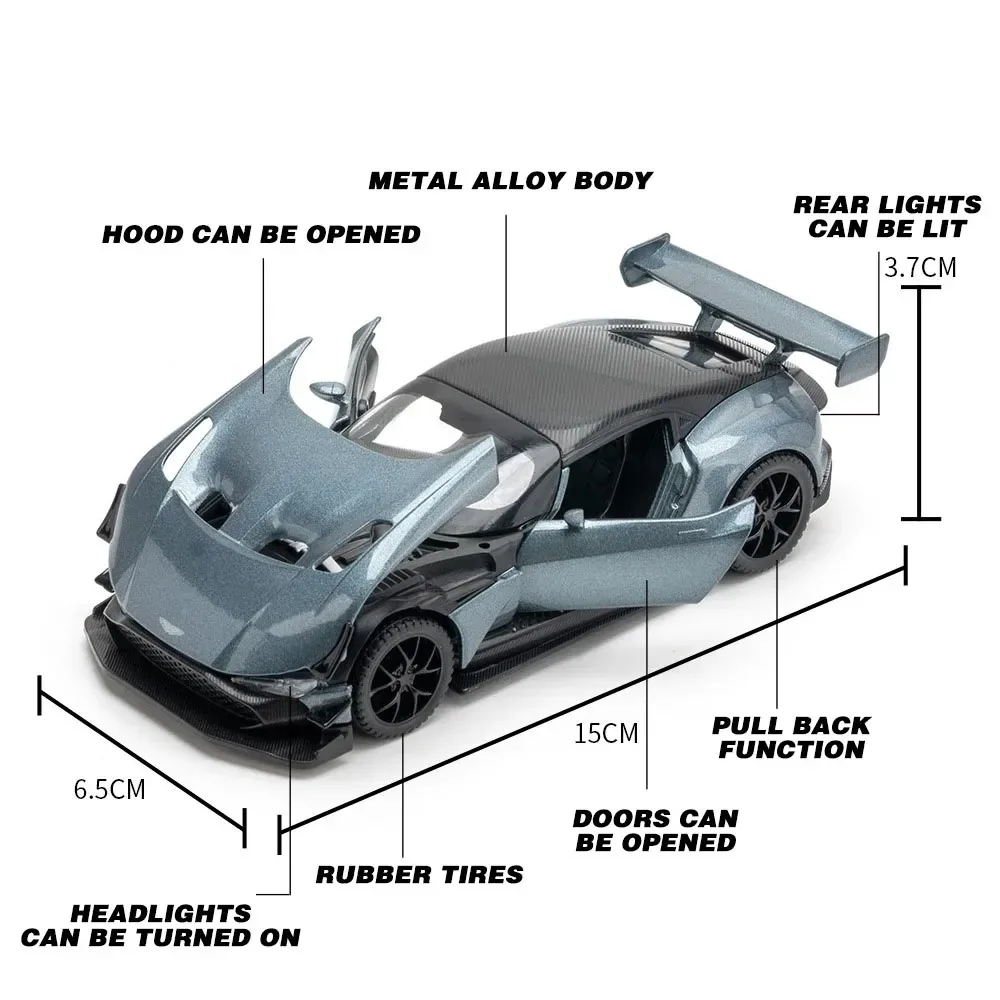 1:32 Vulcan DB12 Alloy Supercar Models Diecast Cars Toys Sound Light Pull Back Doors Opened Vehices Fashion Ornaments Boys Gifts