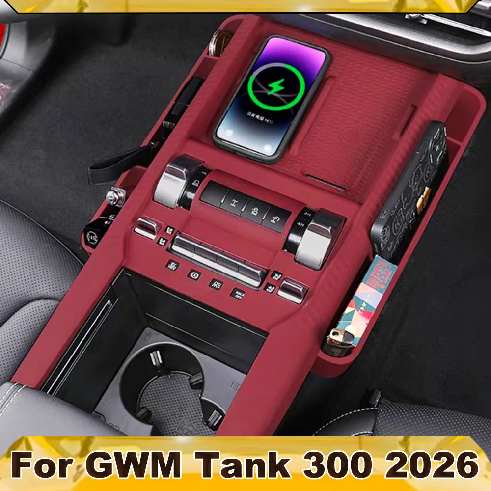 Silicone Center Console Storage Mat For GWM Tank 300 300L Hybrid Hi4T-Z 2026 Cup Holder Pad TPE Lower Storage Tray Car Interior