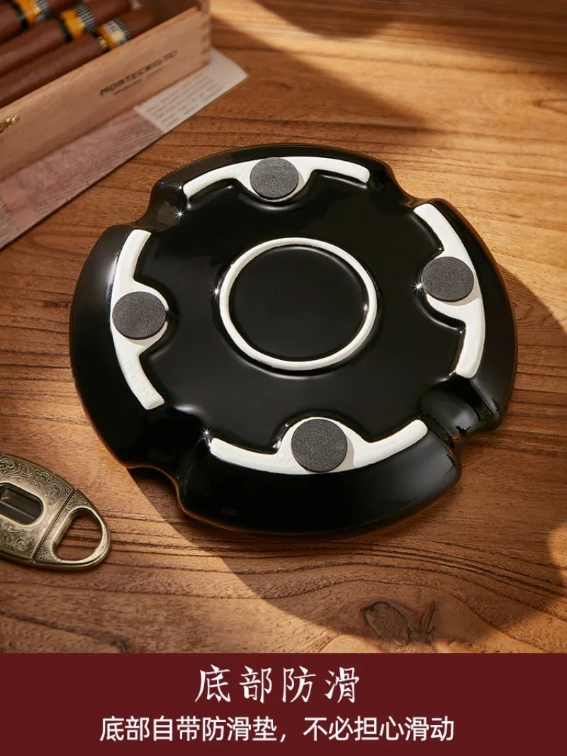 Cigar Ashtray Ceramic Circular Four Cigarette Slots Large Cigar Bar Living Room Household Ashtray