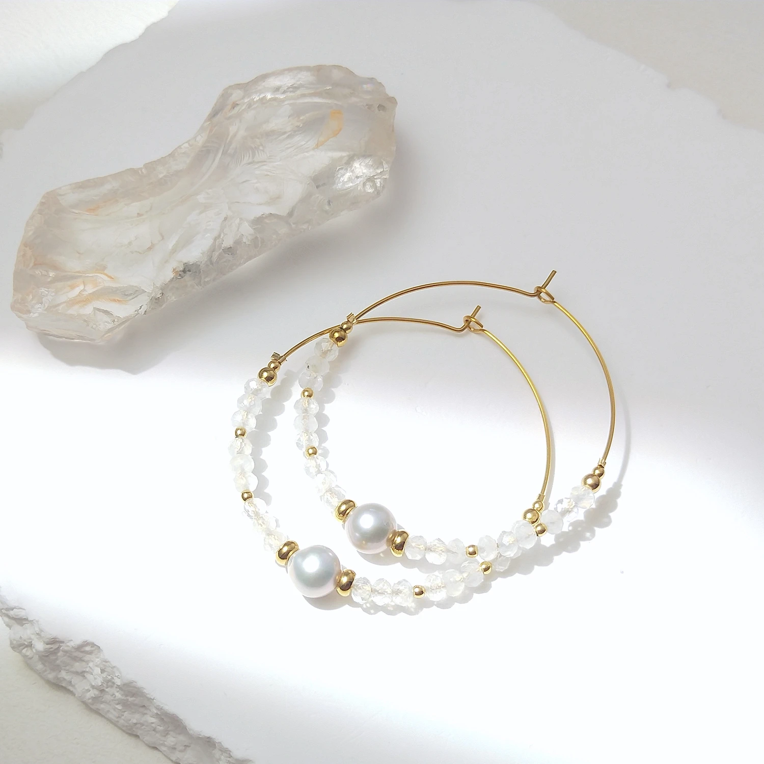 Lii Ji Multi Stone 3-4mm Facted Beads With Freshwater Pearl Stainless Steel Hoop Earrings Handmade Jewelry