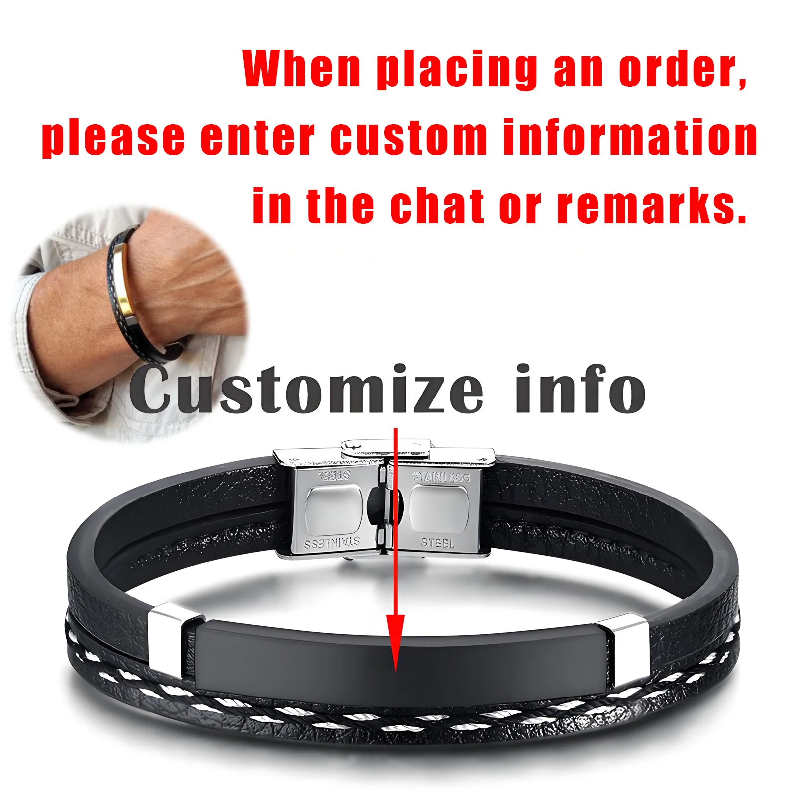 سوار من جلد البولي يوريثان المضفر بطبقة مزدوجة مع لوحة منحنية من الفولاذ المقاوم للصدأ يمكن أن تفتح هدية مجوهرات عصرية