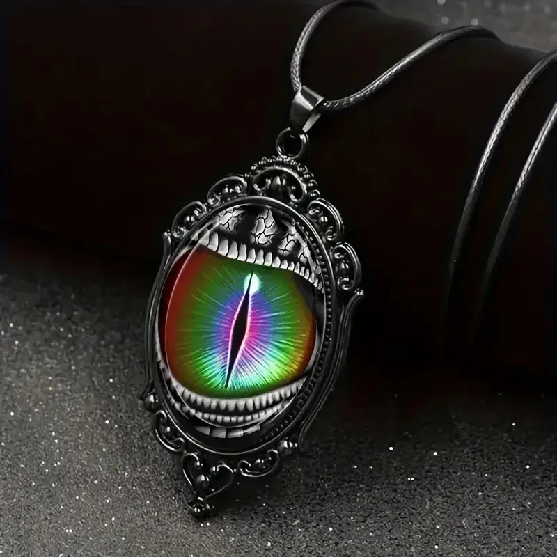 Advanced Gothic Punk Victorian Style Pendant Necklace Black Photo Frame Dreamy Devil's Eye Black Necklace