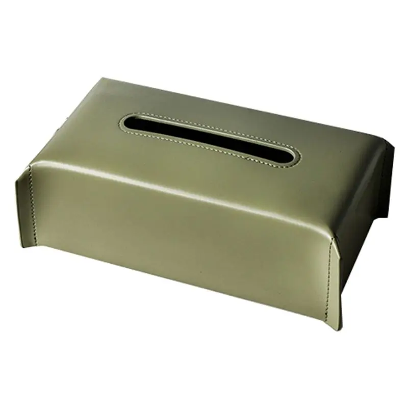 A04G-Tissue Box Leather Napkin Case Luxury Paper Cover Living Room Tissue Paper Holder Desktop Home Tabletop Decoration Green